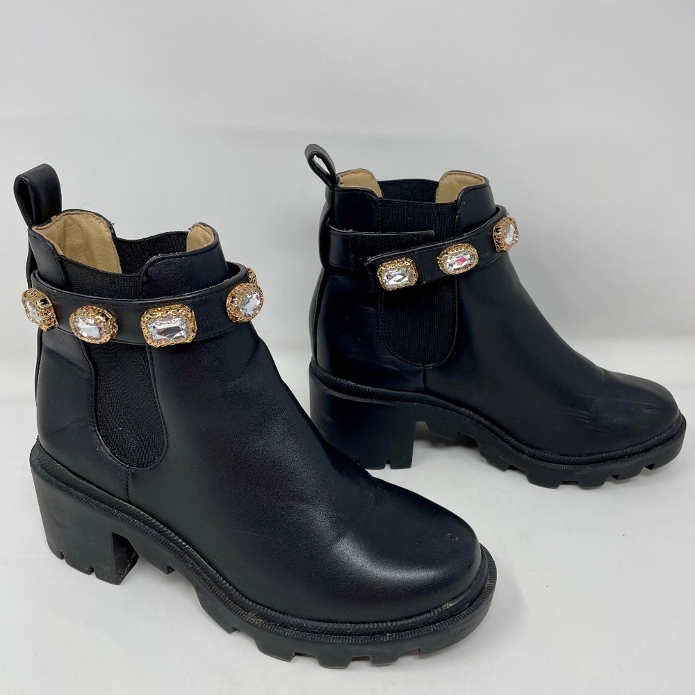 Steve Madden Black Ankle Boots with Gem Embellishments Tik Tok Favourite